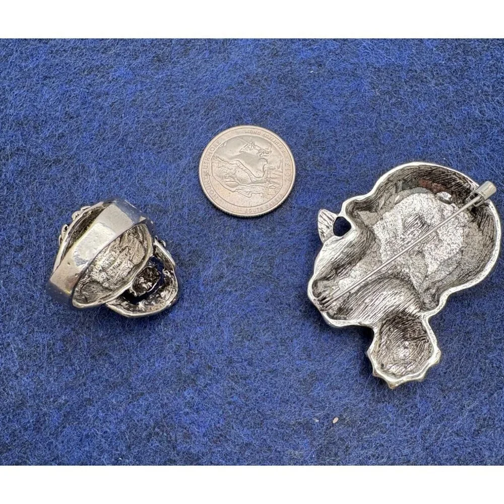 Skull-Themed Silver Ring & Brooch Pin